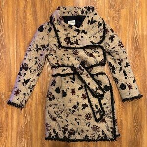 Club Monaco Coat Tan Black and Red Fringe